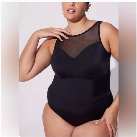 Torrid One Piece Black Hi Neck Mesh Scoop Back Swimsuit women's 2X full coverage - Picture 1 of 10